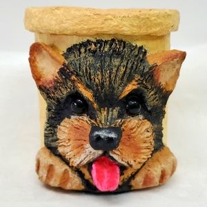 One of a kind artist made paper mache Yorkie  storage tin